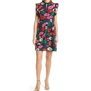 Milly Ruffle Layla Poppy Print Mini Dress Black Multi‎ Dress Size Medium